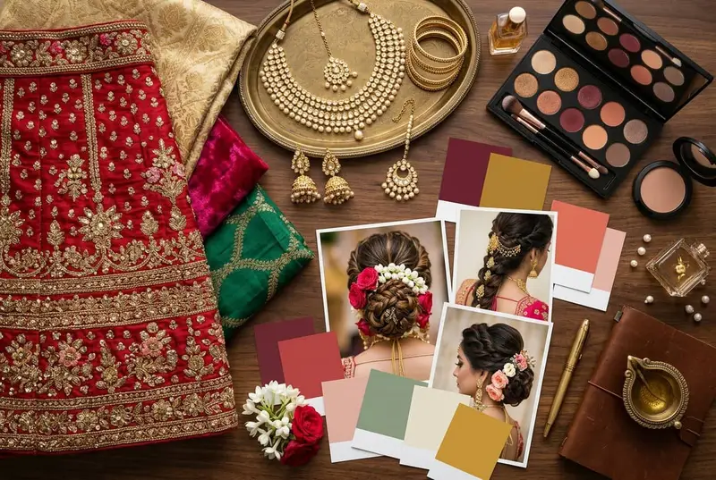 Bridal styling mood board with colour palettes and outfit references