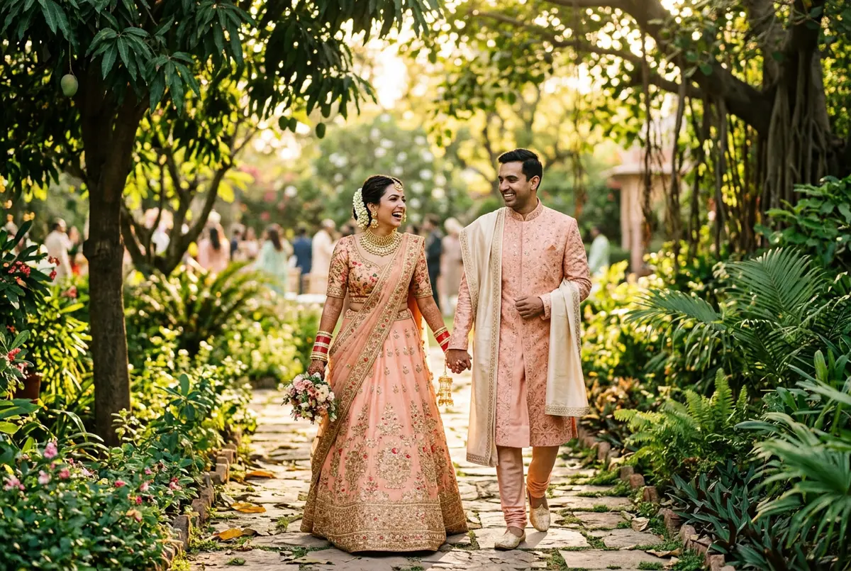 Coordinated couple wedding outfits India