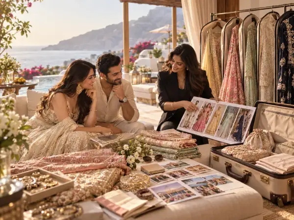 Wedding stylist planning outfits and travel wardrobe for an Indian destination wedding