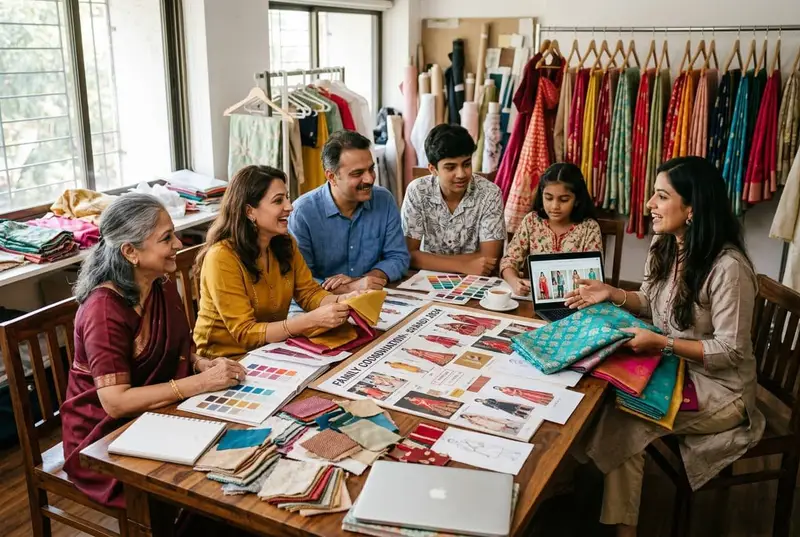 Wedding family outfit coordination session with stylist
