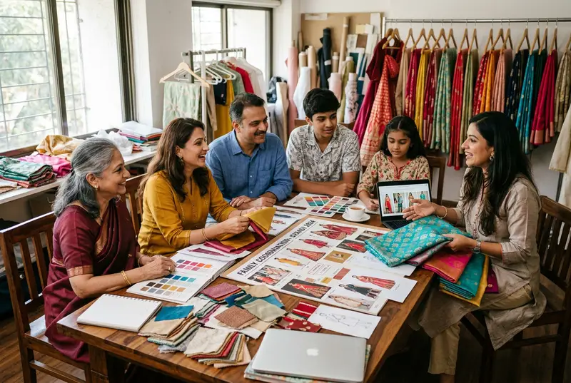 Wedding family outfit coordination session with stylist