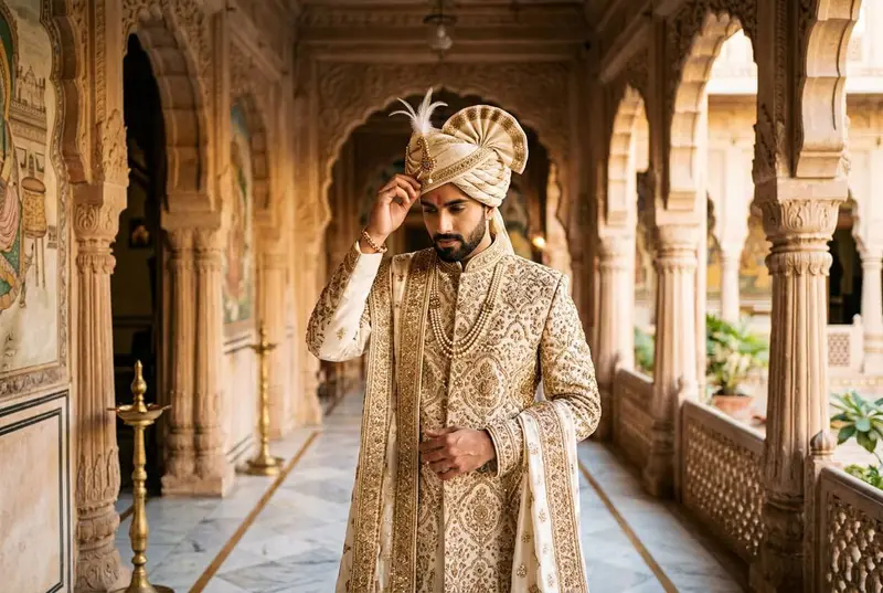 Groom Sherwani Style Guide: Fabrics, Fits & Trends for 2026 - wedding styling guide by StyleBuddy Weddings
