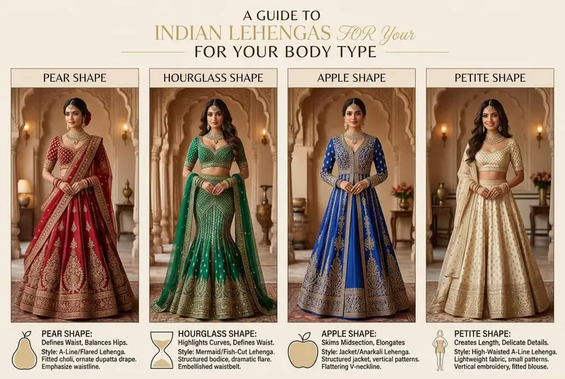 Different bridal lehenga silhouettes for every body type