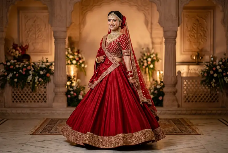 A-line flared bridal lehenga ideal for pear-shaped brides