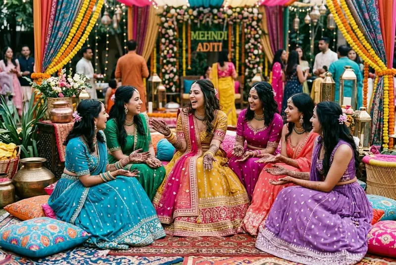 Mehendi Outfit Ideas for Brides and Guests 2026 — wedding styling guide by StyleBuddy Weddings