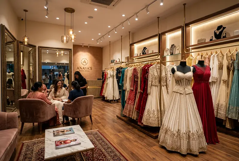 Bandra Mumbai designer boutique with Indo-western wedding outfits and reception gowns