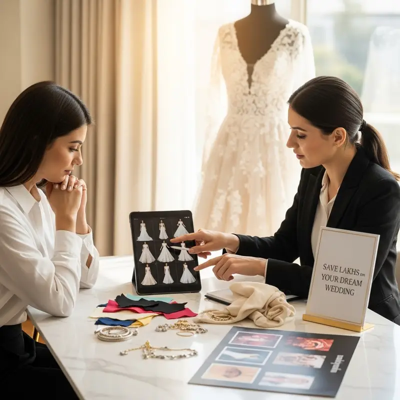 Stylist consultation session showing outfit options on tablet