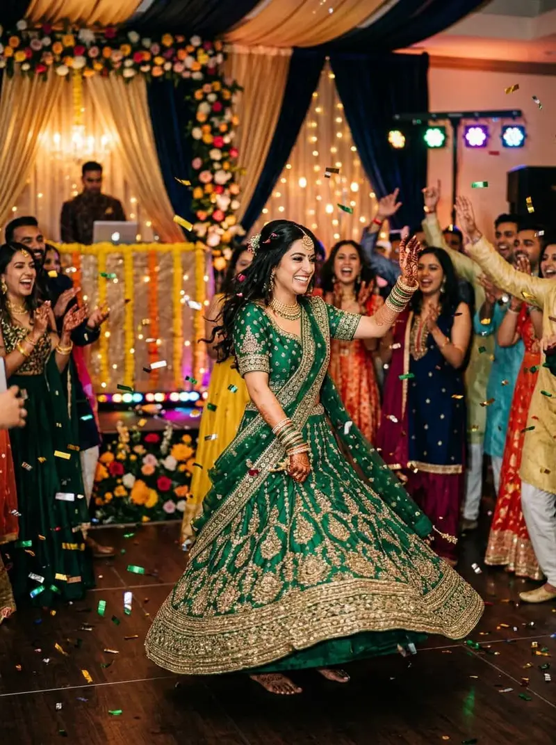 Sangeet night bride styling on dance floor