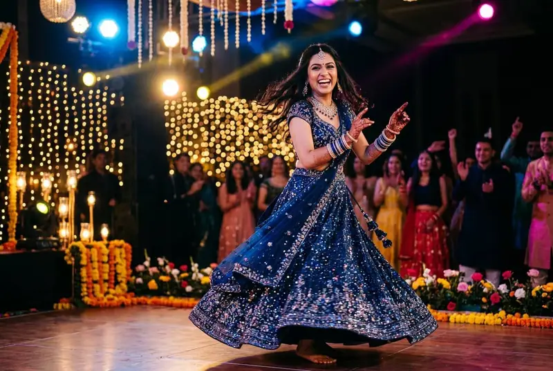Sangeet night outfit styling India - couple in glamorous coordinated outfits for Sangeet by StyleBuddy
