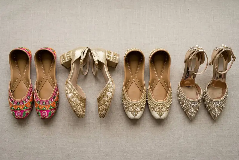 Different wedding footwear styles arranged for each function
