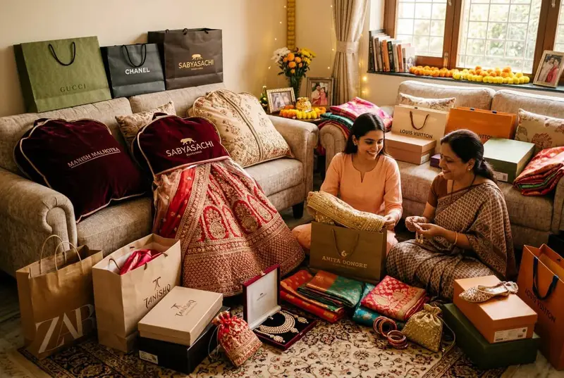 Wedding shopping bags from multiple bridal stores after a successful shopping day